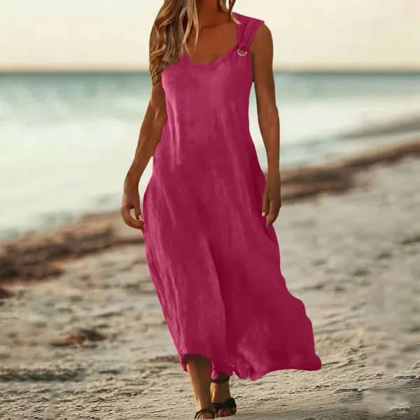 Design Sleeveless Ring-Strap Maxi Dress Red - 23