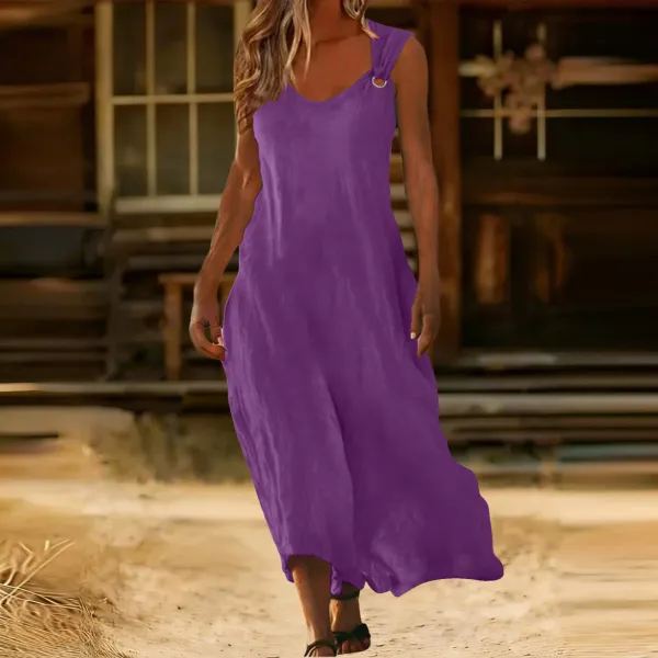 Design Sleeveless Ring-Strap Maxi Dress Red - 29