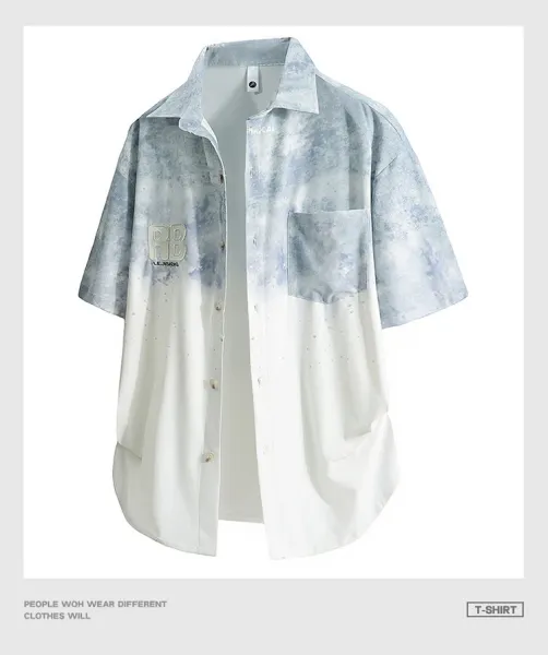 Design Tie-Dye Ombre Short Sleeve Shirt Tops Shirt - 19