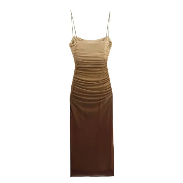 Design Ombre Draped Slip Dress Beige to Black - 5