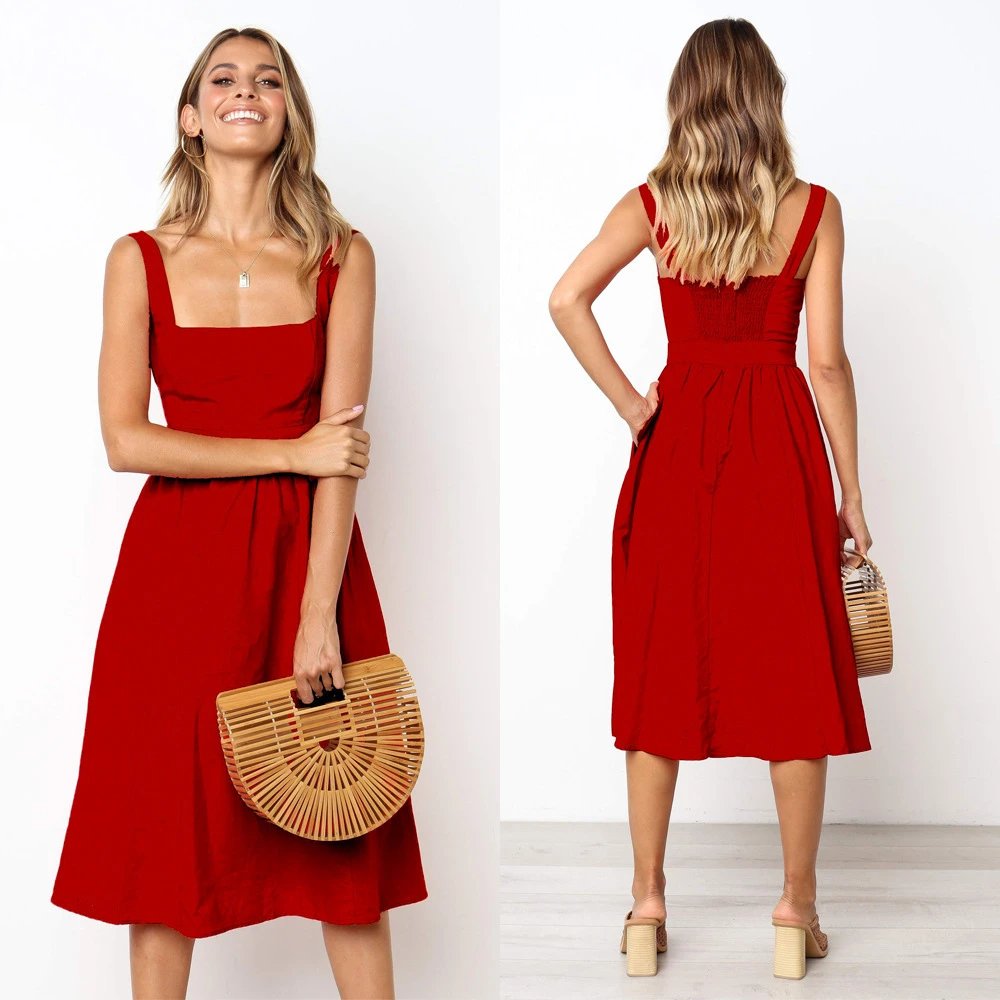 Design Square Neck Midi Dress White - 19