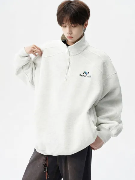 Design Half-Zip Oversized Hoodie Gray - 2