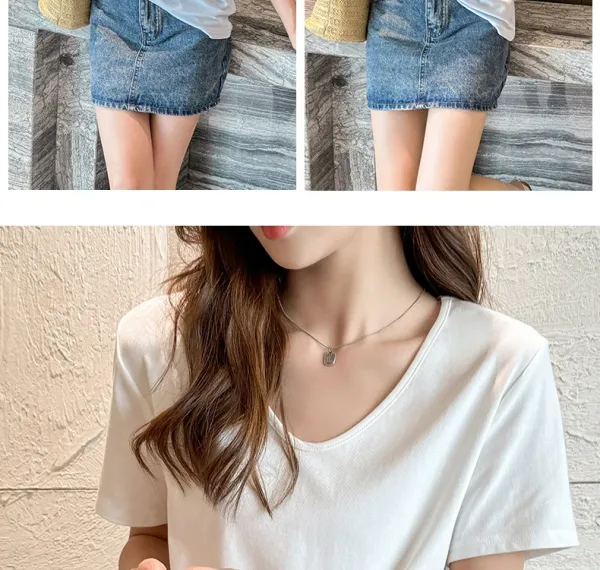 Design V-Neck Relaxed Fit T-Shirt in Soft Pink - 21