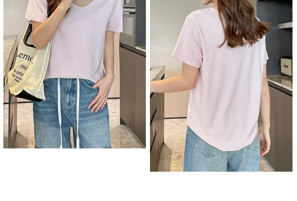 Design V-Neck Relaxed Fit T-Shirt in Soft Pink - 26
