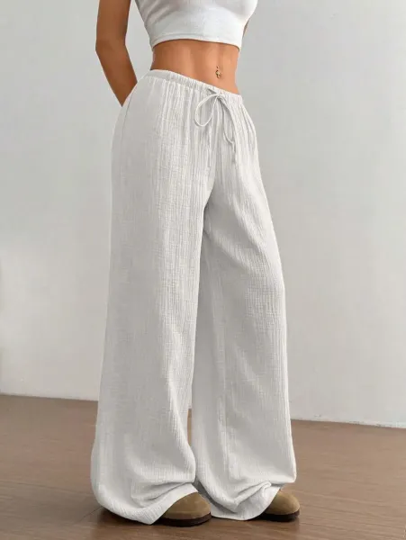 Design Wide-Leg Crinkle Cotton Pants White - 23
