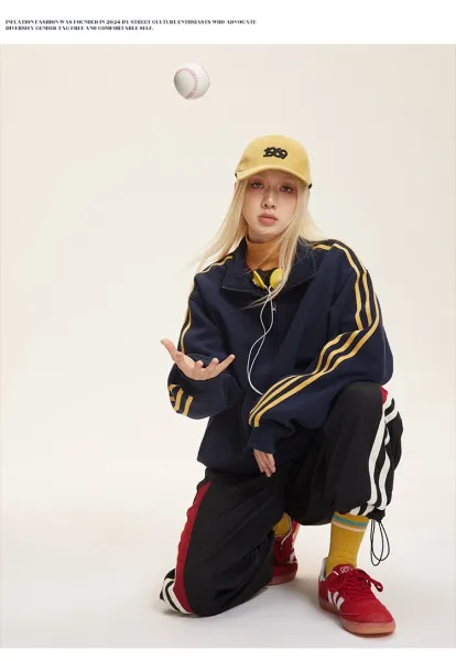 Design Track Jacket Navy with Gold Stripes Outerwear - 2
