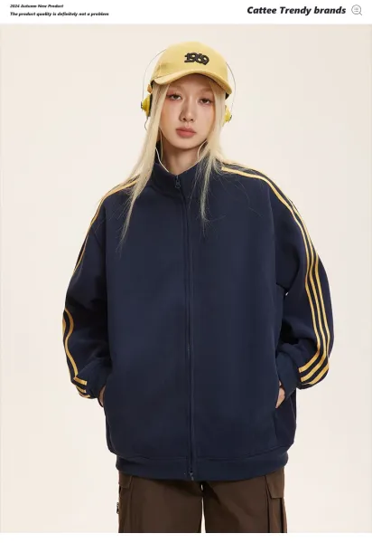 Design Track Jacket Navy with Gold Stripes Outerwear - 9