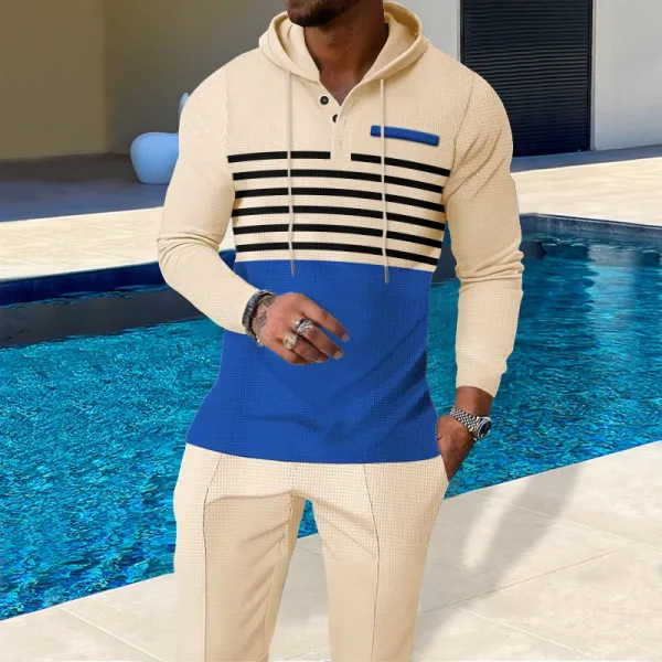 Design Waffle-Knit Hoodie and Jogger Set White / Gray - 11