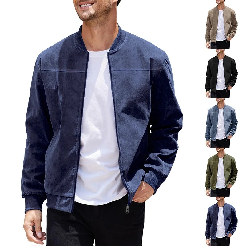 Design Suede Bomber Jacket Army Green Outerwear Jacket - 5
