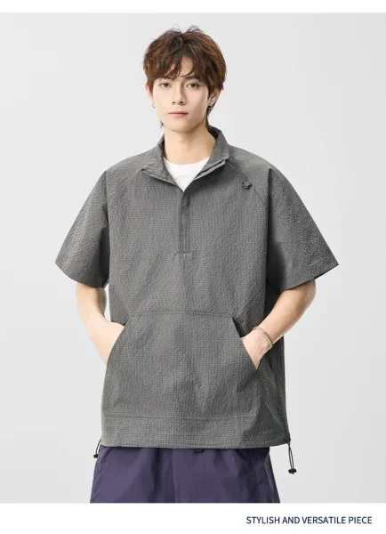 Design Waffle-Textured Half-Zip Poncho Top Brown - 10