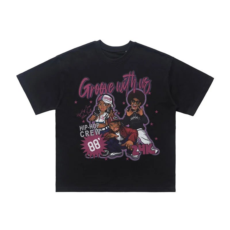 Design Groove With Us 88' Hip-Hop Crew Graphic T-Shirt Black