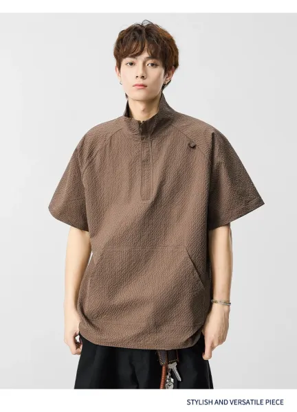 Design Waffle-Textured Half-Zip Poncho Top Brown - 13