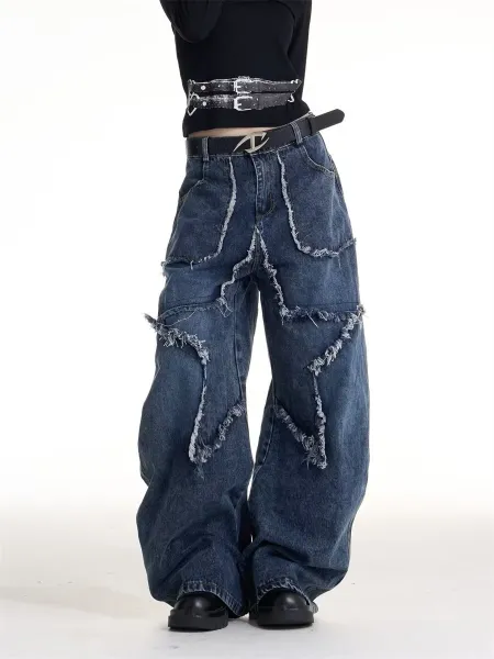 Design Distressed Wide-Leg Jeans Blue - 5