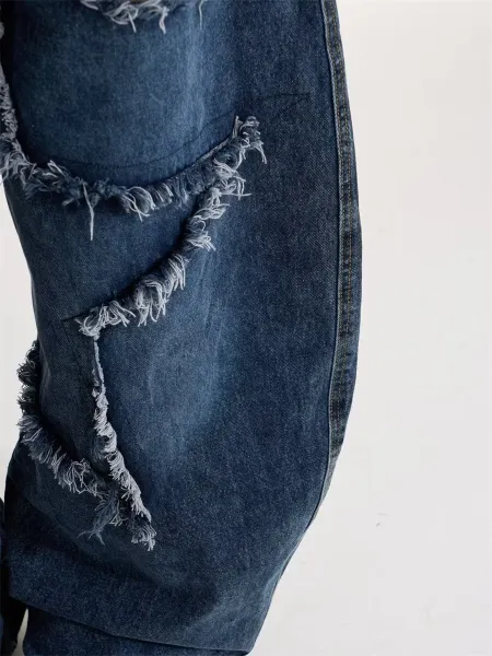 Design Distressed Wide-Leg Jeans Blue - 14