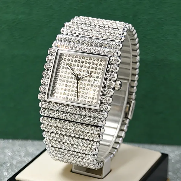 Design Black Pave-Set Square Watch with Diamond-Encrusted Band Watches - 3