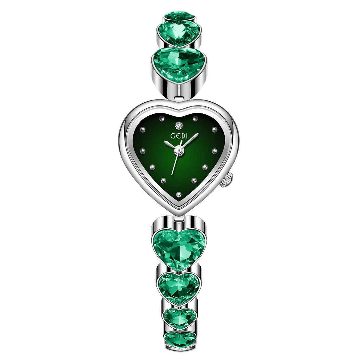 Design GEDI Heart-Shaped Green Crystal Watch Watches