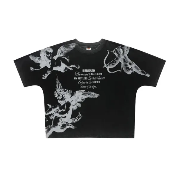 Design Cherub Print Cropped T-Shirt Black - 1