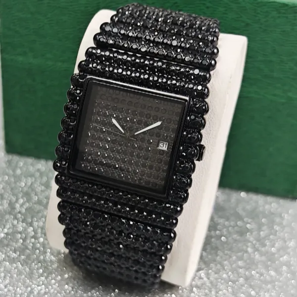 Design Black Pave-Set Square Watch with Diamond-Encrusted Band Watches - 6