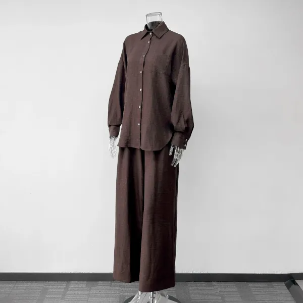 Design Wide-Leg Linen Blend Pant Set in Taupe with Woven Tote Bag - 8