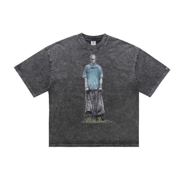 Design Graphic Print Acid Wash T-Shirt - 1