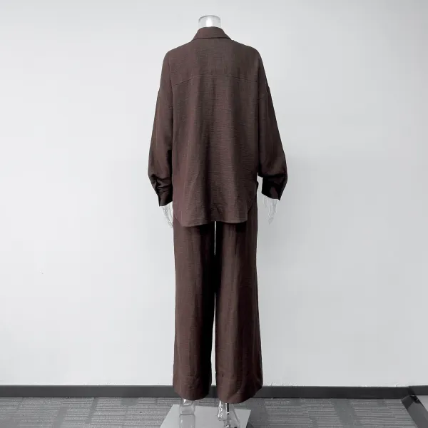 Design Wide-Leg Linen Blend Pant Set in Taupe with Woven Tote Bag - 9