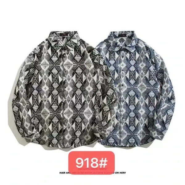 Design Geometric Print Oversized Shirt Multicolor Tops Shirt - 1