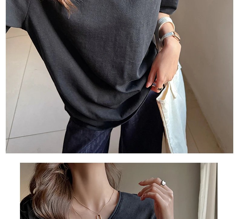 Design V-Neck Oversized T-Shirt Black - 27