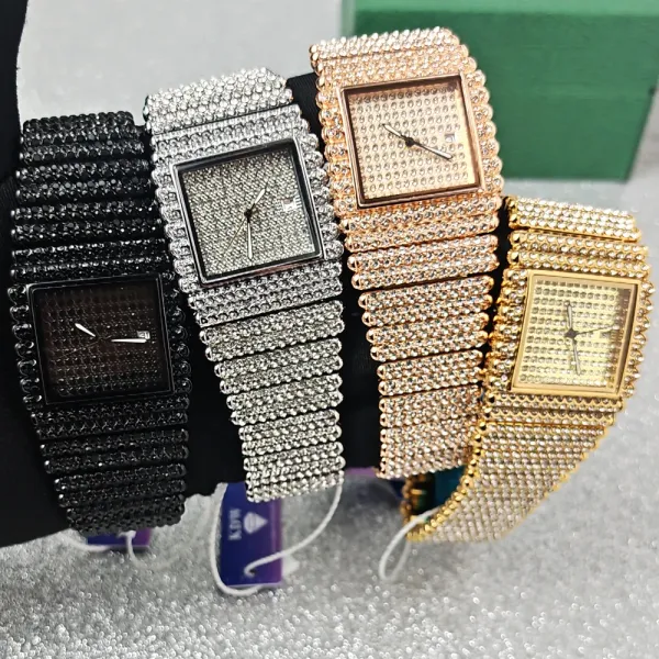 Design Black Pave-Set Square Watch with Diamond-Encrusted Band Watches - 12