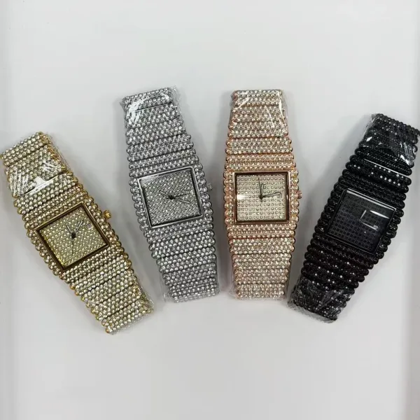 Design Black Pave-Set Square Watch with Diamond-Encrusted Band Watches - 13