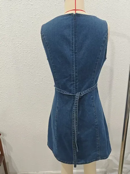 Design Denim Mini Dress in Classic Indigo Blue Dress - 13