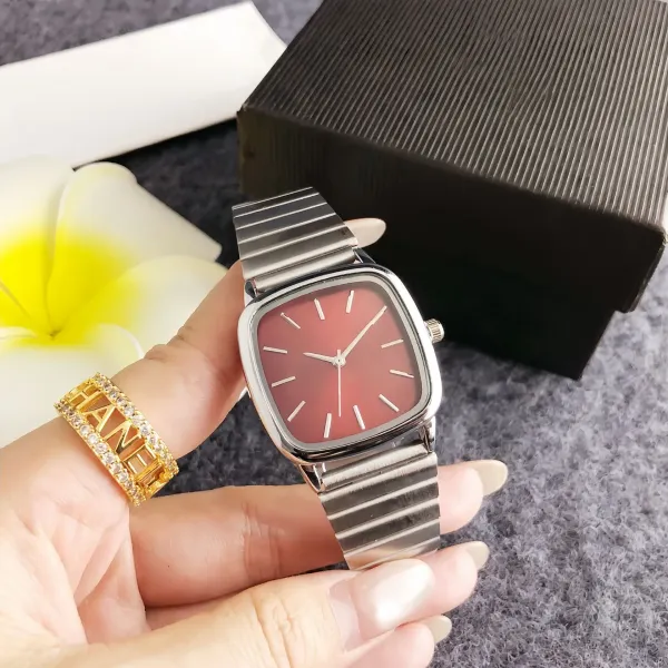 Design Square Dial Rose Red Quartz Watch with Stainless Steel Bracelet Watches - 1