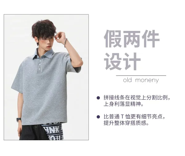Design Layered Collar Polo Navy Blue Tops Polo - 7