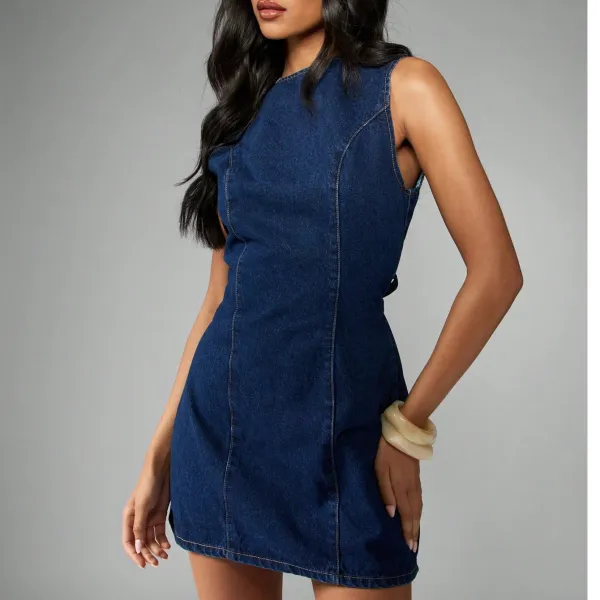 Design Denim Mini Dress in Classic Indigo Blue Dress - 14