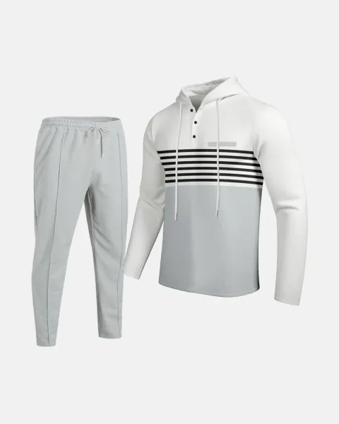 Design Waffle-Knit Hoodie and Jogger Set White / Gray - 20