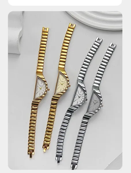 Design Triangle Dial Gold Tone Quartz Watch Watches - 11