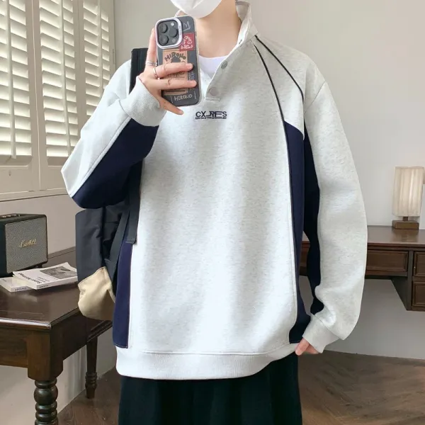 Design CX-RES Half-Zip Colorblock Sweatshirt Gray / Navy Hoodie - 1