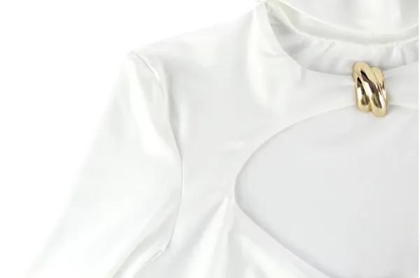 Design Cutout Neck Long Sleeve White Bodycon Dress - 14