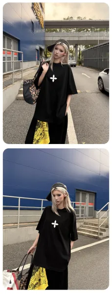 Design Oversized T-Shirt with Black Floral Logo White T-Shirt Tops.t Shirts - 12