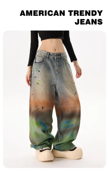 Design Oversized Paint-Splatter Washed Denim Jeans - 2