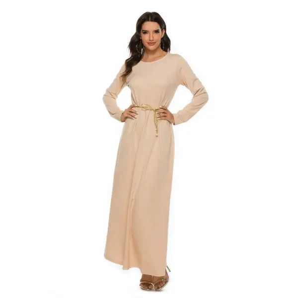 Design Long Sleeve Maxi Dress Beige - 7