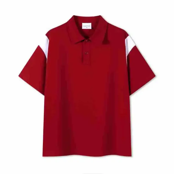 Design Colorblock Red Polo Shirt Tops Polo - 1