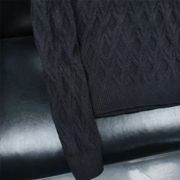 Design Cable Knit Diamond Pattern Turtleneck Sweater Black - 20