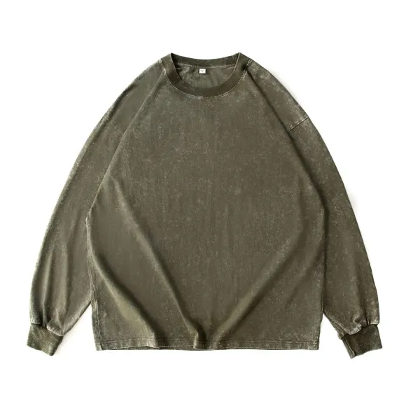 Design Acid Wash Olive Long Sleeve Tee T-Shirts - 1