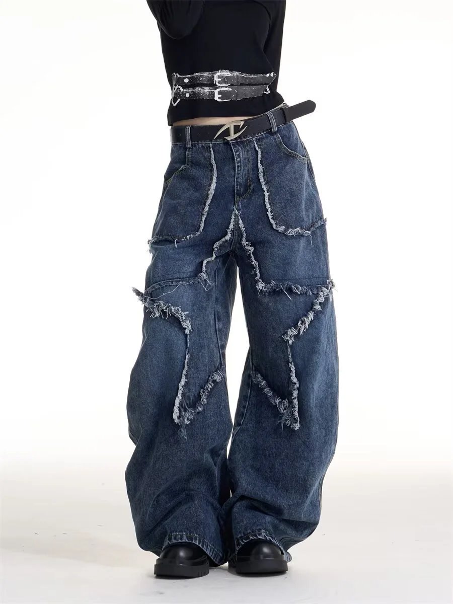 Design Distressed Wide-Leg Jeans Blue - 16