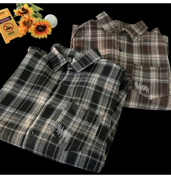 Design Flannel Shirt Brown Gray Plaid Shirt - 20