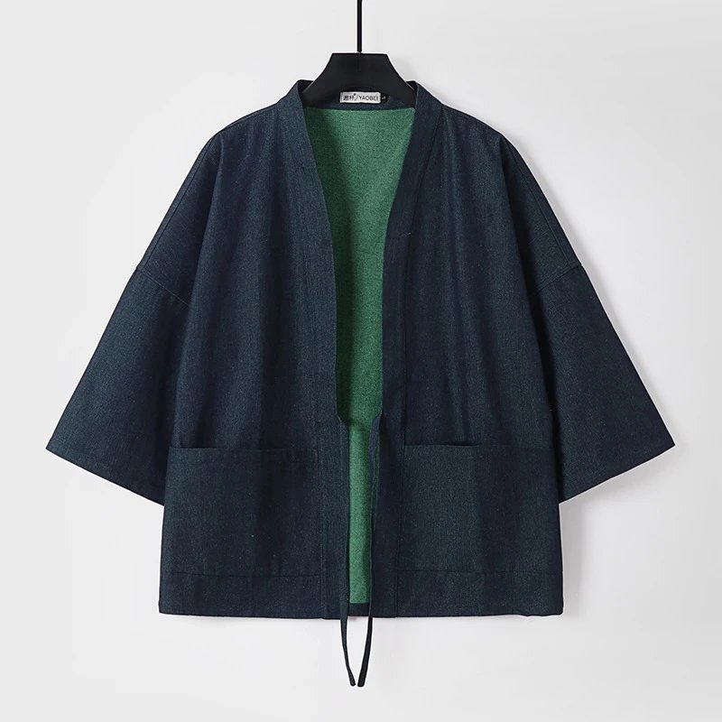 Design Haori-Style Oversized Kimono Jacket Navy Outerwear - 1