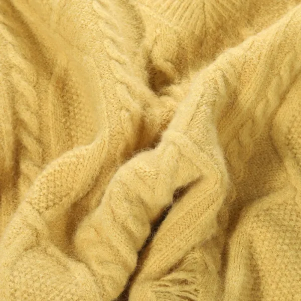 Design Cable Knit V-Neck Cropped Sweater Yellow - 11