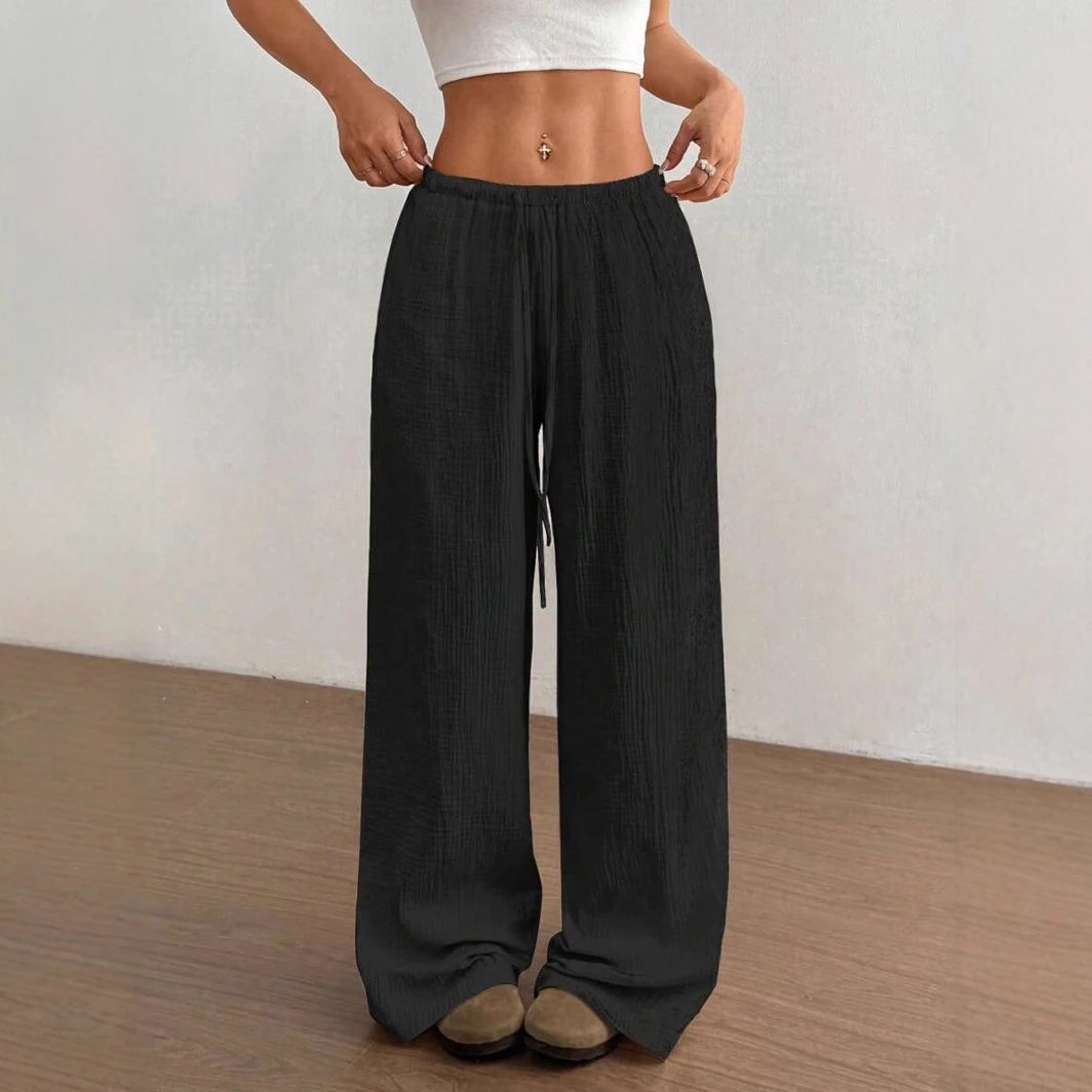 Wide-Leg Crinkle Pants Black