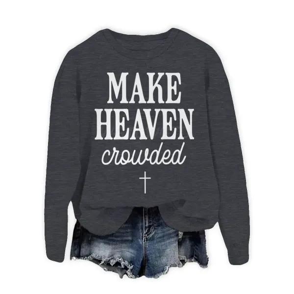 Design Make Heaven Crowded Graphic Cropped Sweatshirt Gray Sweater - 1