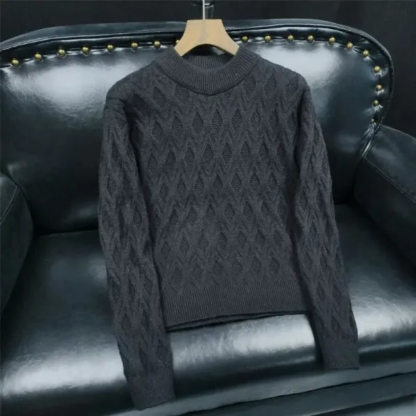 Design Cable Knit Diamond Pattern Turtleneck Sweater Black - 1